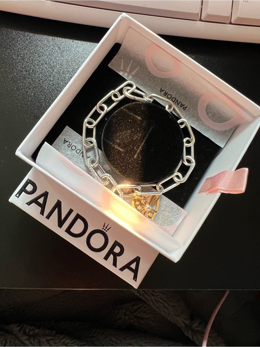 Pandora Silver Link Bracelet with Gold Heart Charm